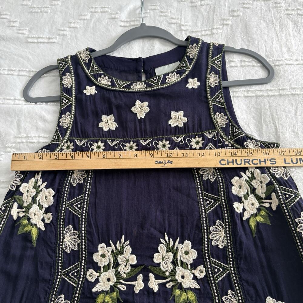 Anthropologie Maeve Rosa Embroidered Swing Shift Dress Navy Floral Cotton US 2 - Picture 14 of 16